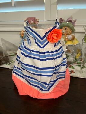 Gymboree Blue & White Striped Dress with Coral Accent